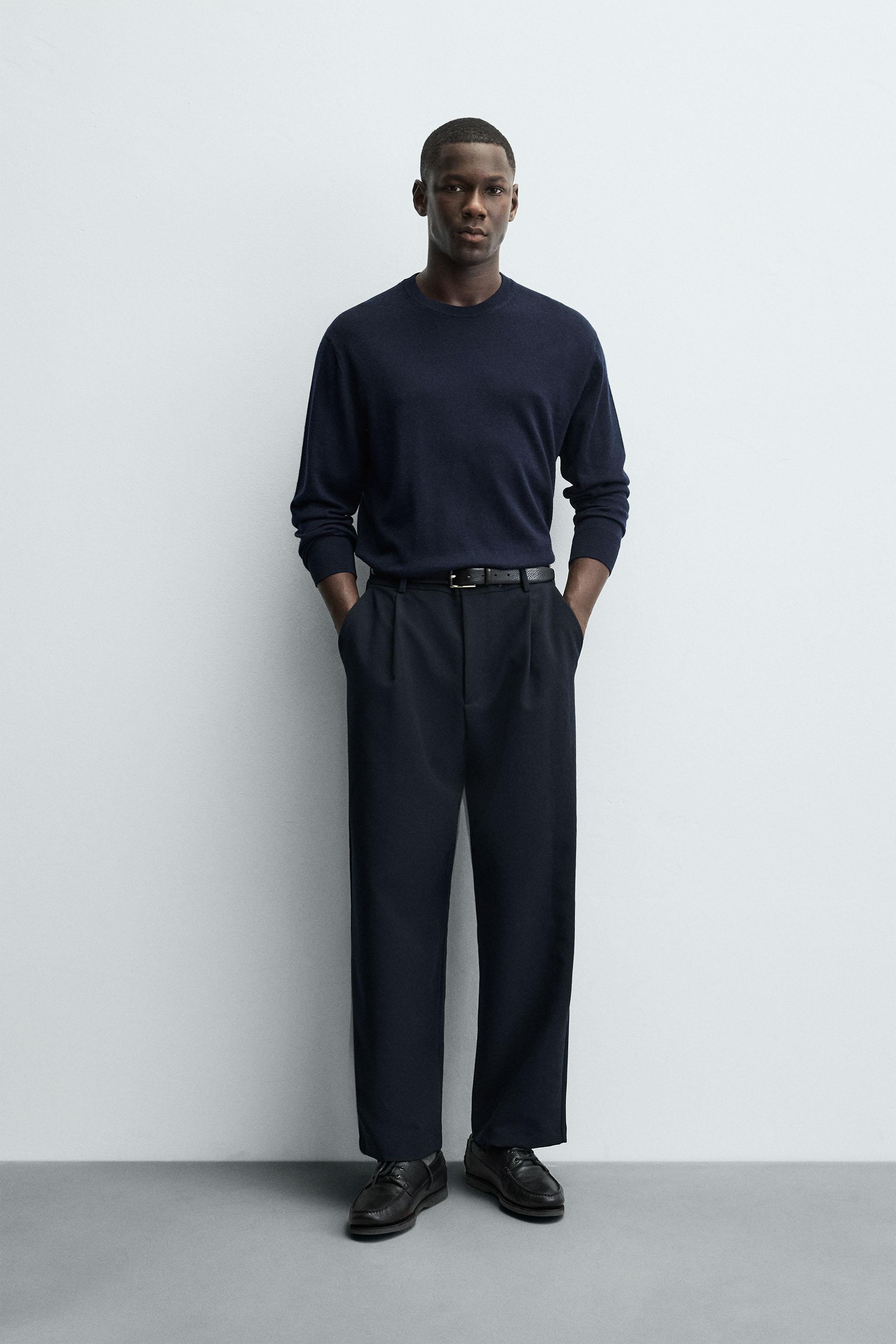 Zara France Col Roule Homme Zara PULL 100 LAINE Bleu Marine ZARA